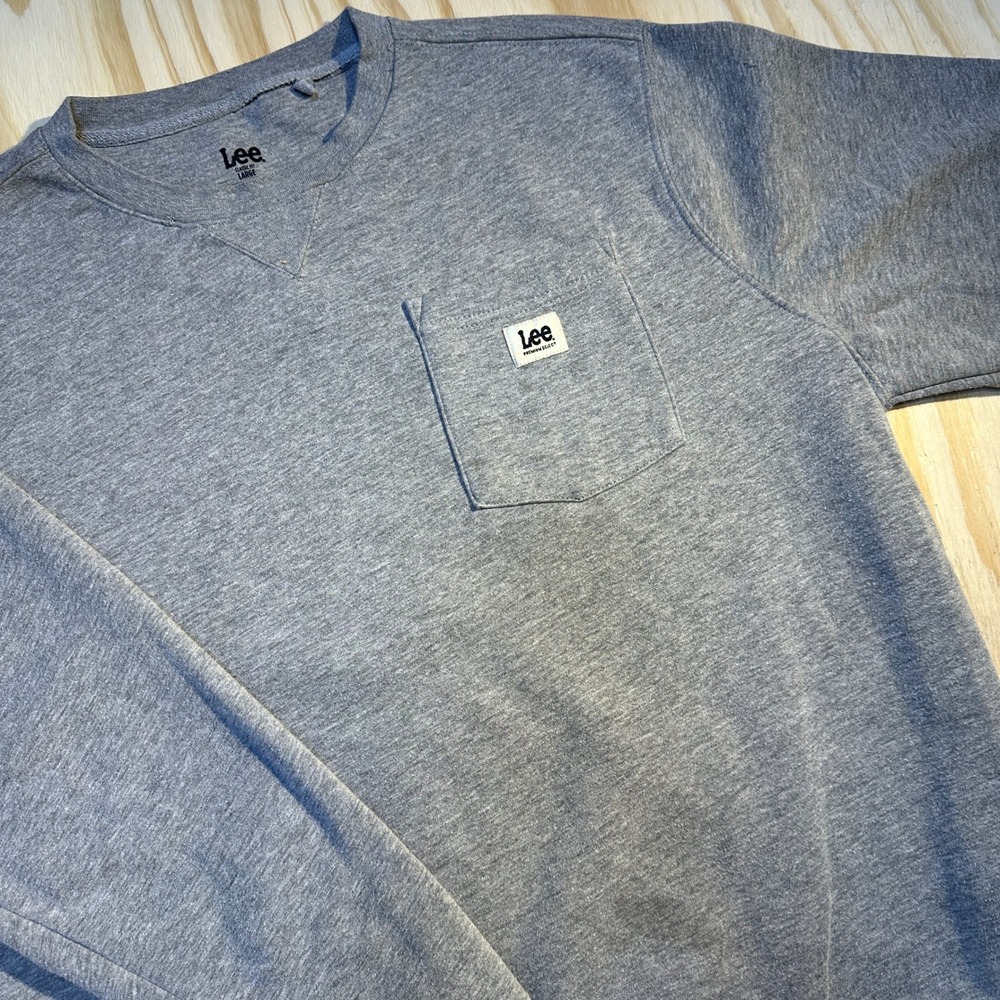 Lee Mens Large Heather Gray Premium Select Pocket Crewneck Sweatshirt
